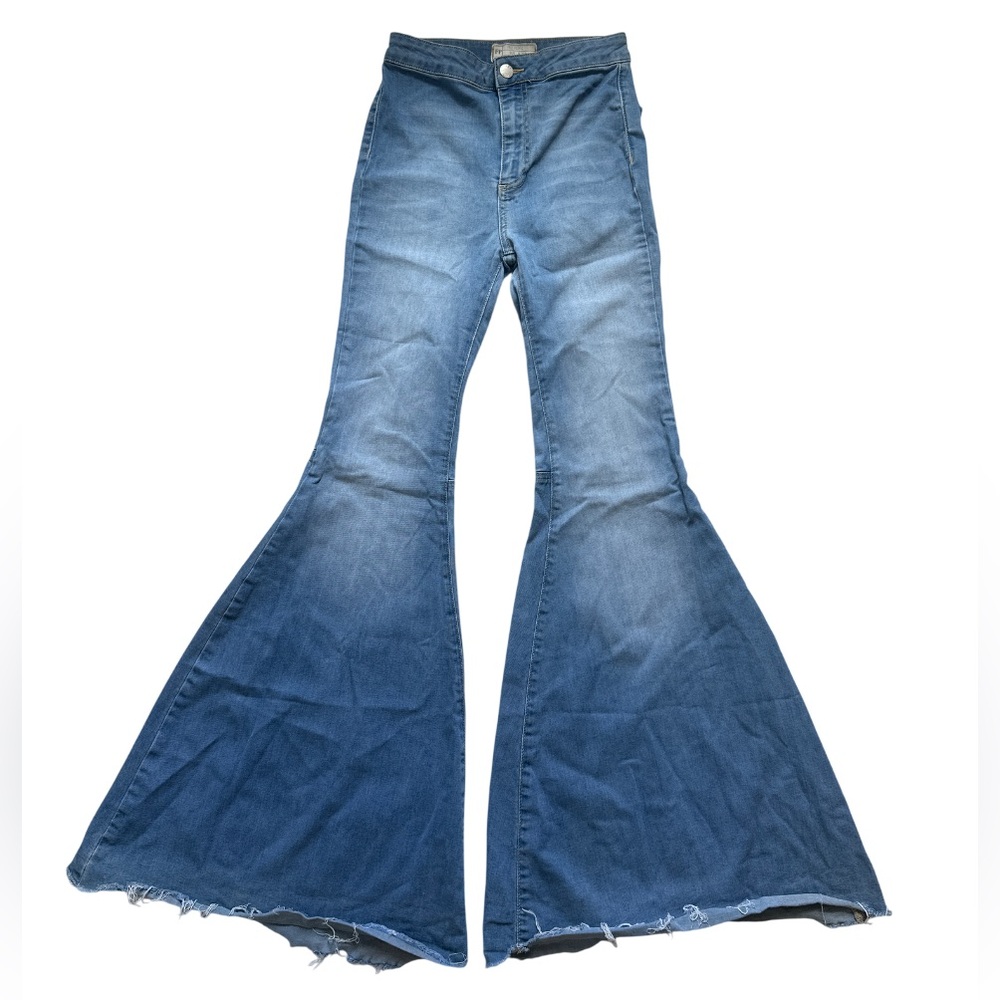 Free People Float On Flare High Rise Blue Jeans 25R Bell Bottoms Retro Bohemian - Picture 2 of 10